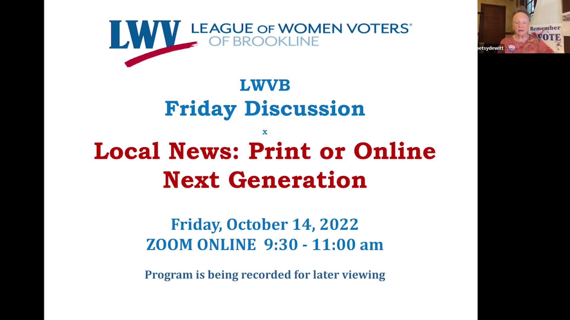 Thumbnail image for League of Women Voters - Friday Conversations Local News: Print or Online Next Generation