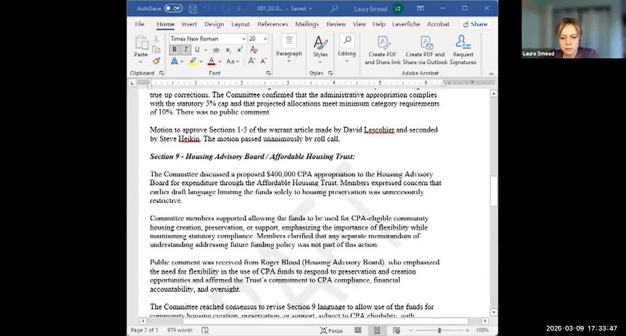 Thumbnail image for Community Preservation Act Committee Meeting - March 9_ 2026